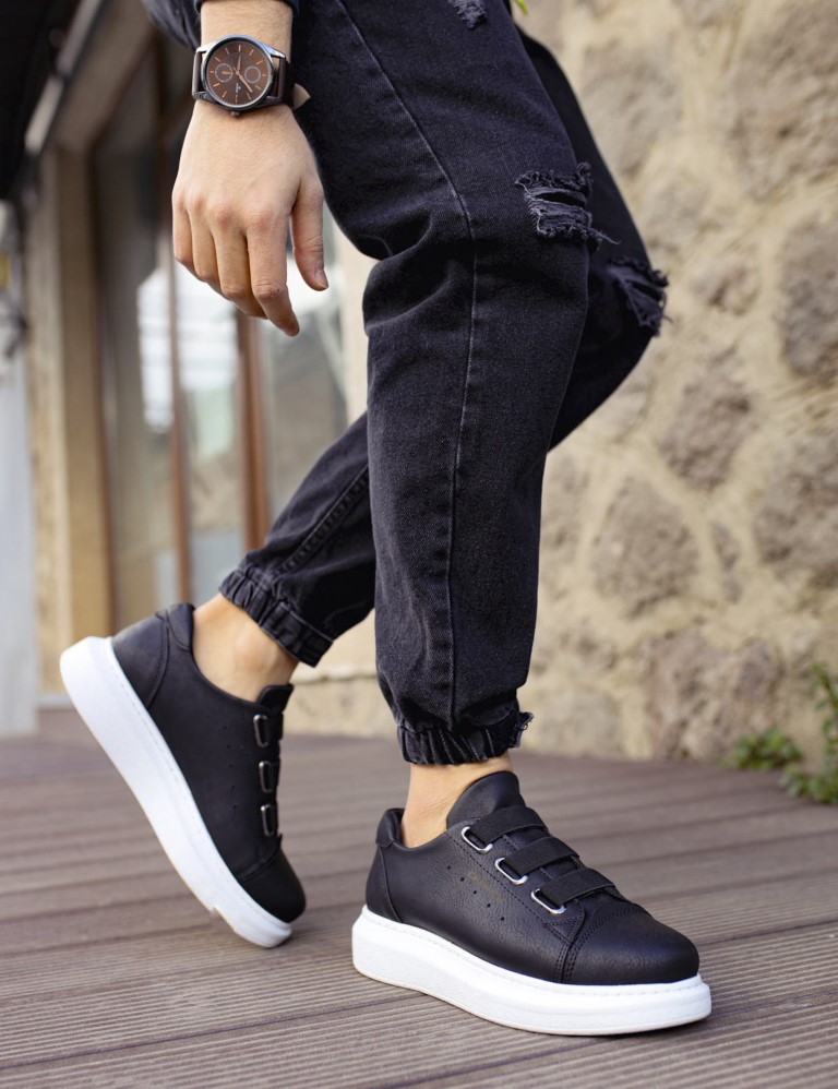 Ανδρικά ασπρόμαυρα Casual Sneakers δερματίνη CH253